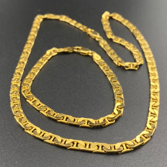 HCT Sterling Silver Gold Vermeil Mariner Anchor Chain Necklace 18" + 7" Bracelet - Picture 3 of 8